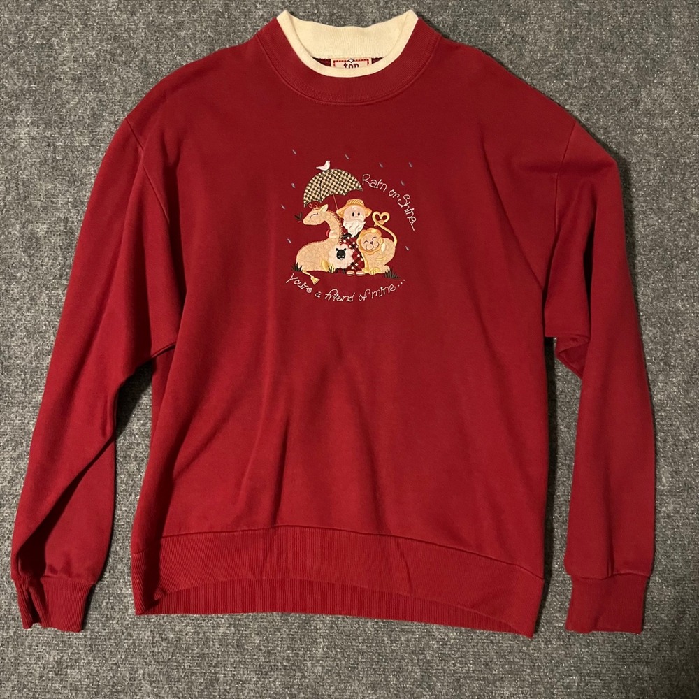 Vintage Top Stitch By Morning Sun Red Embroidered Animal Sweatshirt Friend Mine